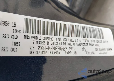 2008 Dodge Grand Caravan Se из США, поврежденный, VIN 2D8HN44HX8R797467